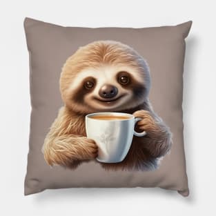 Cute Sloth with Coffee Drink Pillow