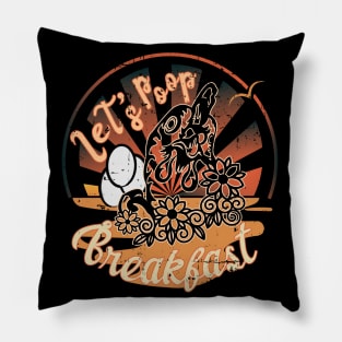 Retro Vintage Chicken Let's Poop Breakfast Farm Hen Funny Pillow