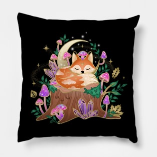 Mushroom & Crystal Sleeping Fox Pillow