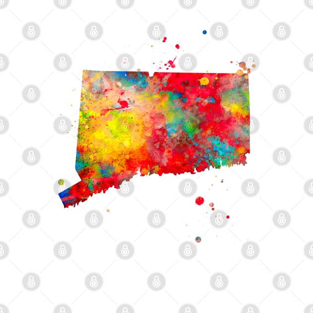 Connecticut State Map Watercolor Painting by Miao Miao Design