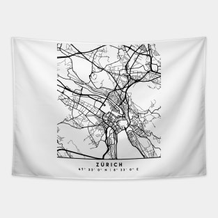 ZURICH SWITZERLAND BLACK CITY STREET MAP ART Tapestry