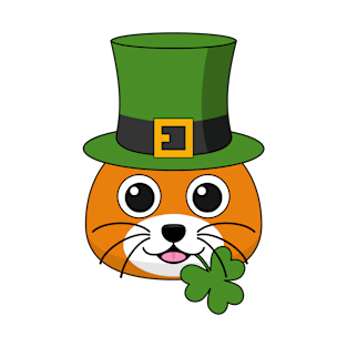 Cute Cat with Green Hat and Shamrock St Patricks's Day T-Shirt