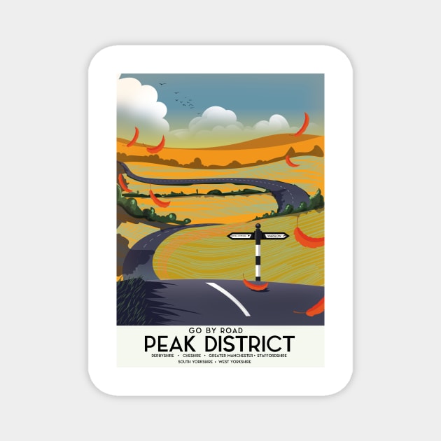 Peak District Road travel poster Magnet by nickemporium1