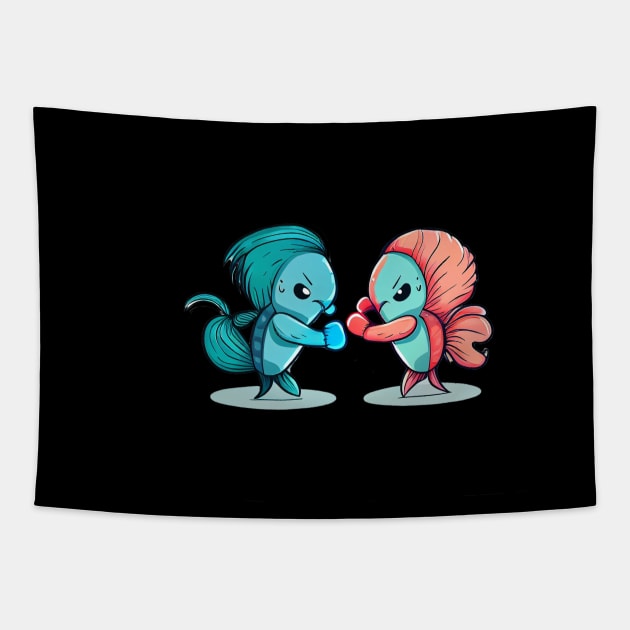 TWO COOL BETTA FISH FIGHTING Tapestry by aiartify