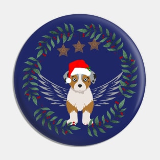 Australian Shepherd Puppy with Wings and Christmas Santa Hat Pin