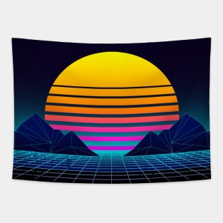 Futuristic Neon Sunset Retrowave Tapestry