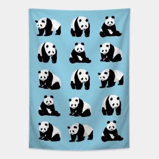 Panda Bear Pattern on Light Blue Tapestry