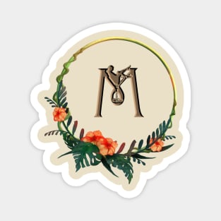 Letter M with girl figure in tropical flower circle Magnet