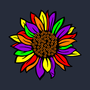 Rainbow Colors Sunflower or Daisy Spring Inspired Graphic Hippie Style Modern T-Shirt