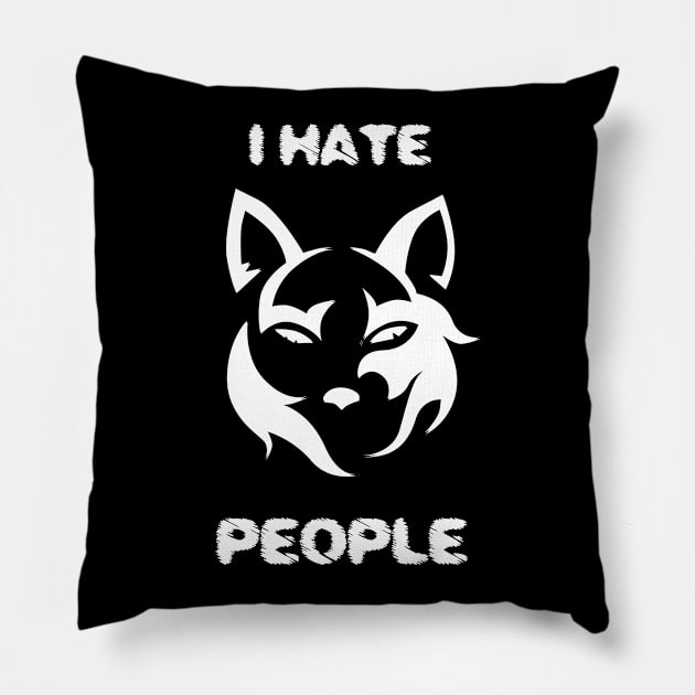 I Hate People Wolf Pillow by Imutobi