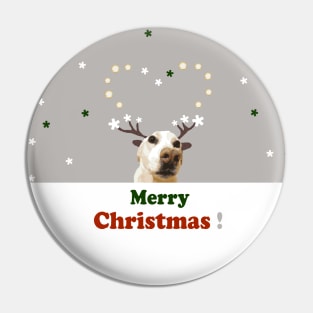 Merry Christmas Deer, dog, tan, green, red, holidays, snow, Xmas, Pin