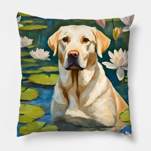 Labrador Retriever in Lily Pond Impressionism Pillow