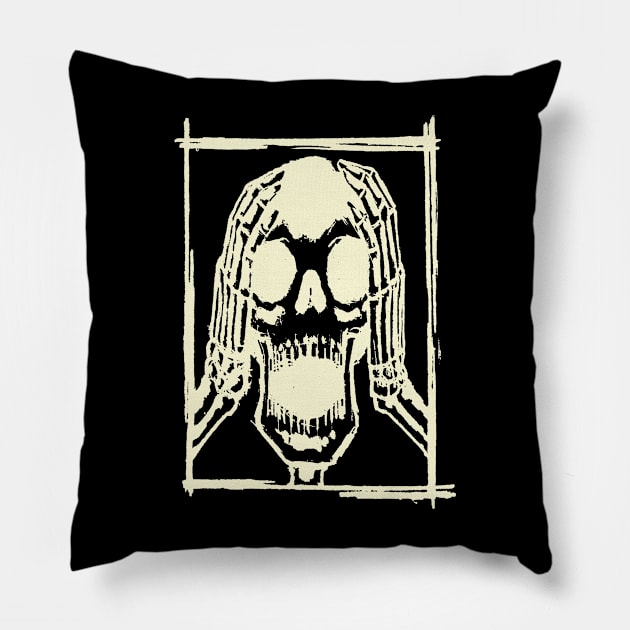 Screaming Skull Ink Art Tattoo Retro Yellow Pillow by ebayson74@gmail.com