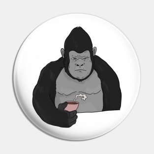 Grumpy Gorilla Ape with Coffee Morning Grouch Pin