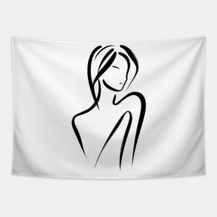 Stick figure woman in black ink Tapestry