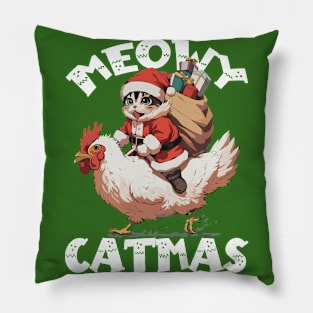 Meowy Catmas, Funny Cute Cat on a Chicken Pillow