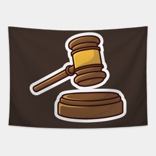 Wooden Judge Gavel and Soundboard Sticker vector illustration. Justice hammer sign icon concept. Law and justice concept. Tapestry