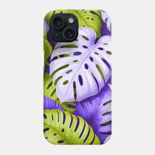 Purple Green Monstera Tropical Leaves Phone Case