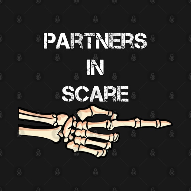 Partners In Scare Funny Skeleton Arm Pointing Couple Halloween by tamdevo1