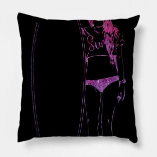 Pink woman with surfboard Pillow