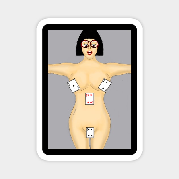 Erotic Girl Playing with Cards Magnet by DELVANIMA ART