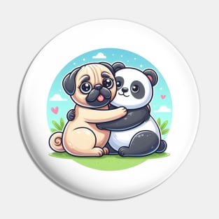 Panda and Pug Hugging Friends Pin