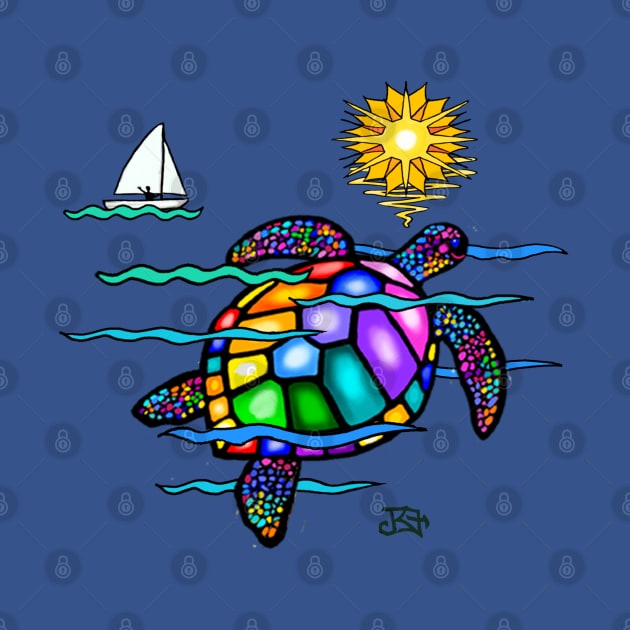 Colorful Sea Turtle in "Stained Glass" Style by Dogs Galore and More