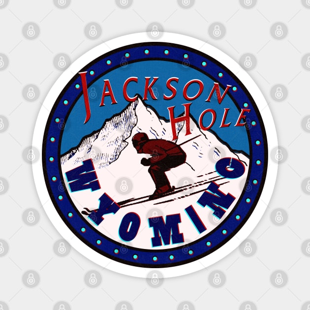 Jackson Hole Wyoming Retro Tee Magnet by Alexander Luminova