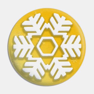 Snowflake Winter Holiday Christmas Kids Party Decoration. White Snowflake on yellow christmas tree background. Pin