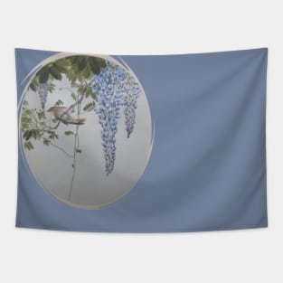 Robin in Wisteria Vine Vector Art Tapestry