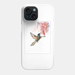 Watercolor Hummingbird with red flower Phone Case