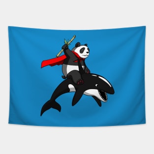 Panda Bear Riding Orca Whale Tapestry