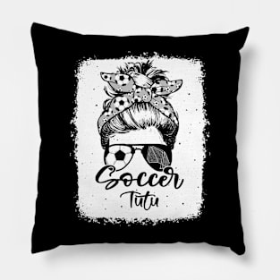 Soccer Tutu Vintage Leopard Messy Bun Bleached Pillow