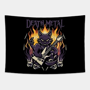 Death Metal Satanic Baphomet Cat playing guitar Tapestry