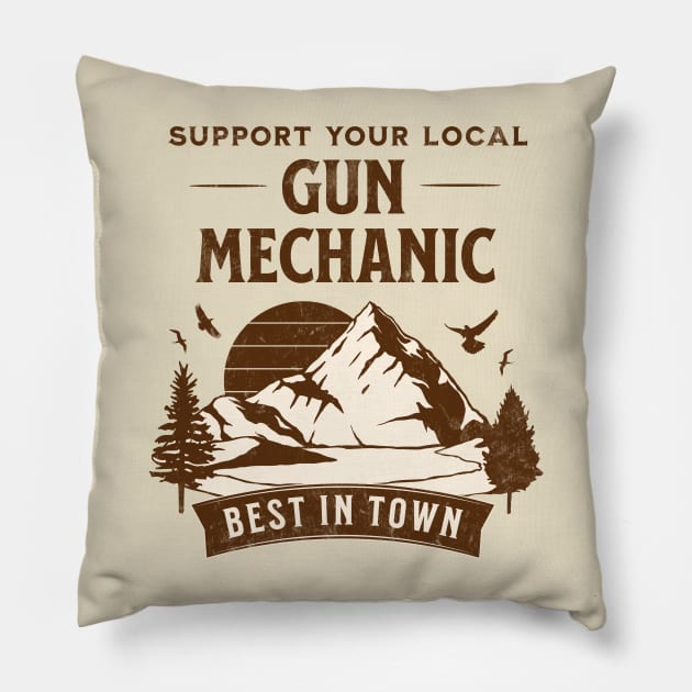 Gun Mechanic - Retro Support Your Local On Light Design Pillow by best-vibes-only