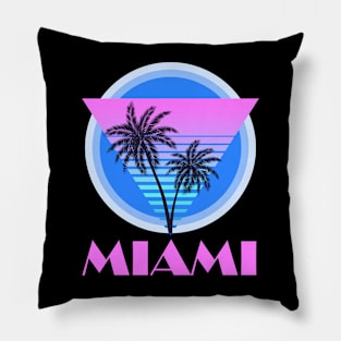 Vintage Miami Florida Palm Tree Sunset Graphic Cool Beach Pillow