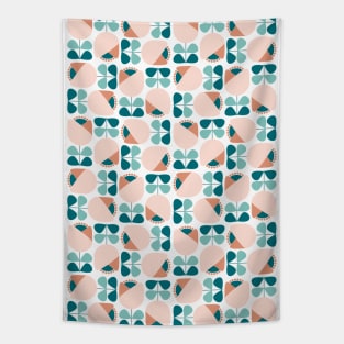 Retro Geometric Floral Pattern Teal, Peach, Dark Salmon Tapestry