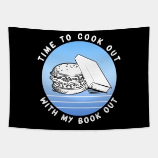 Time to Cook Out With My Book Out Retro Blue Summer Tapestry