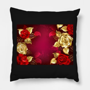 Red Background with Jewelry Roses Pillow