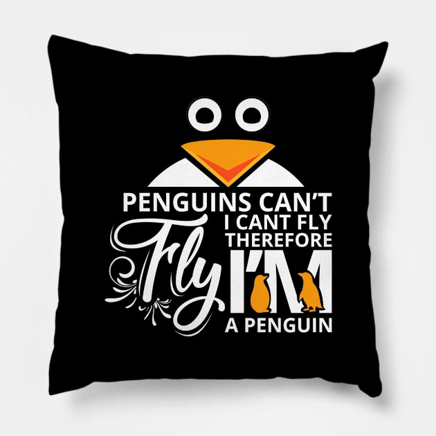 'Penguins Can't Fly' Funny Penguin Witty Gift Pillow by ourwackyhome