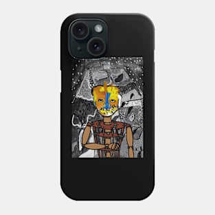 Street Puppet Character with Painted Skin and Wood Mask in a Mystery Night Phone Case