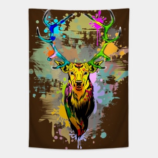 Deer PopArt Dripping Paint Tapestry