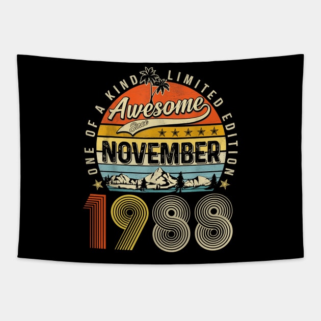 Awesome Since November 1988 Vintage 35th Birthday Tapestry by Red and Black Floral