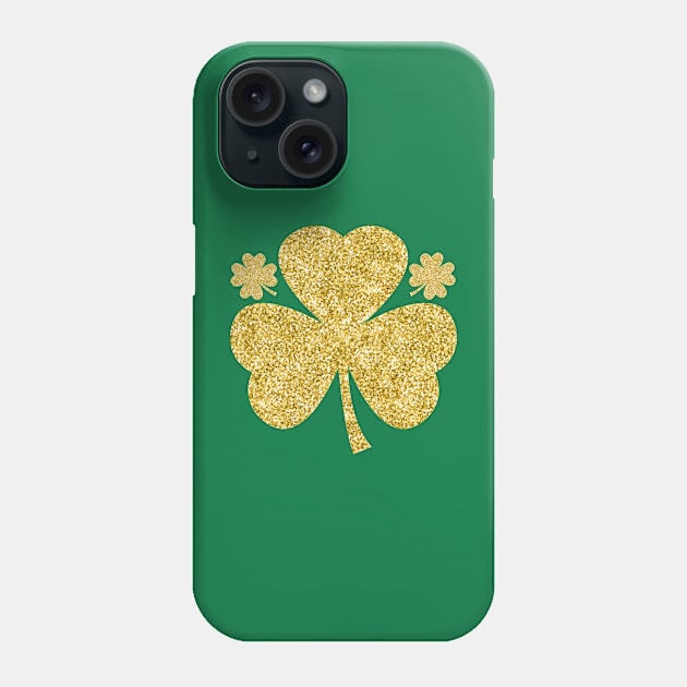 Gold Glitter Irish Lucky Clover Shamrock St Patricks Day Phone Case by Illustradise