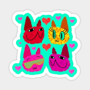 Fuzzy Cats Love Hearts Magnet