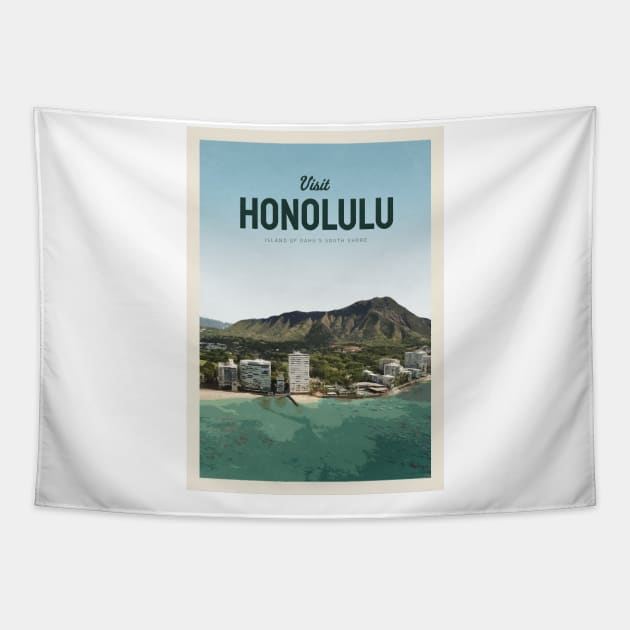 Visit Honolulu Tapestry by Mercury Club