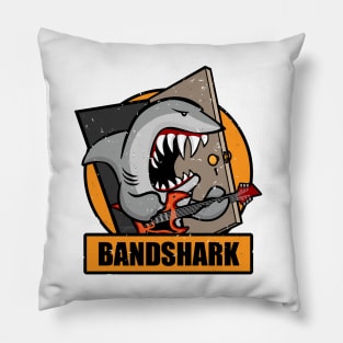 Retro Band Shark Cartoon Distressed Illustration Pillow