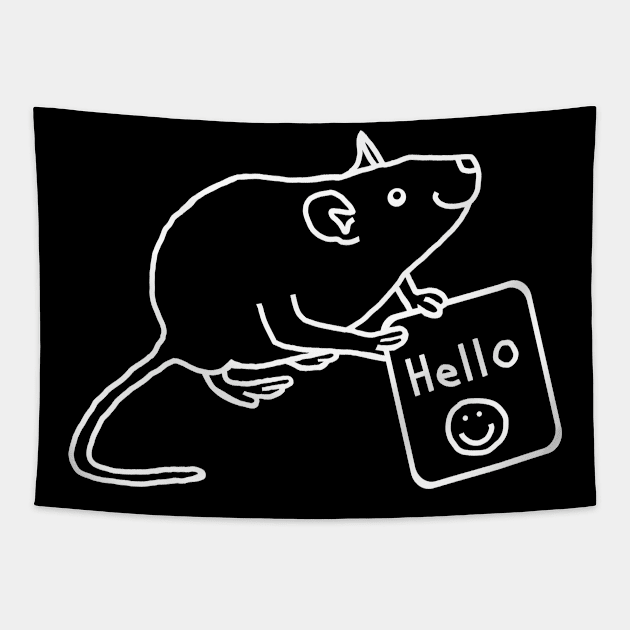 White Line Mouse Rat says Hello Tapestry by ellenhenryart