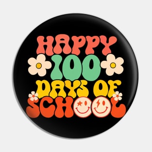 Happy 100th Day Of School Teacher Kids Retro Groovy 100 Days Pin