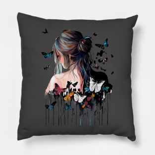 Butterfly girl watercolors Pillow